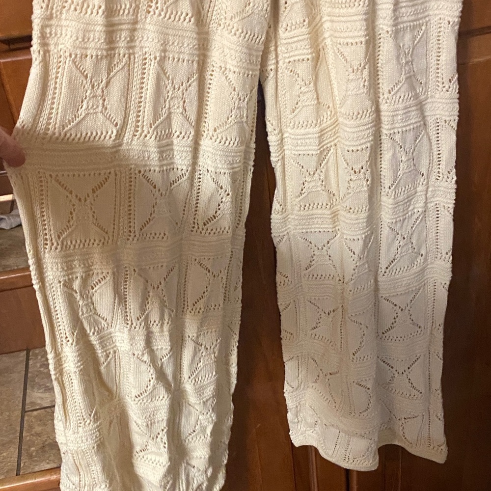 Wide Leg Cream-Colored Pants Chunky Knit Size Medium NWT Spring Fall - Picture 3 of 14